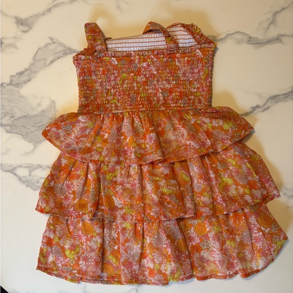 Kids Floral Tiered Orange Dress - Picture 5 of 5